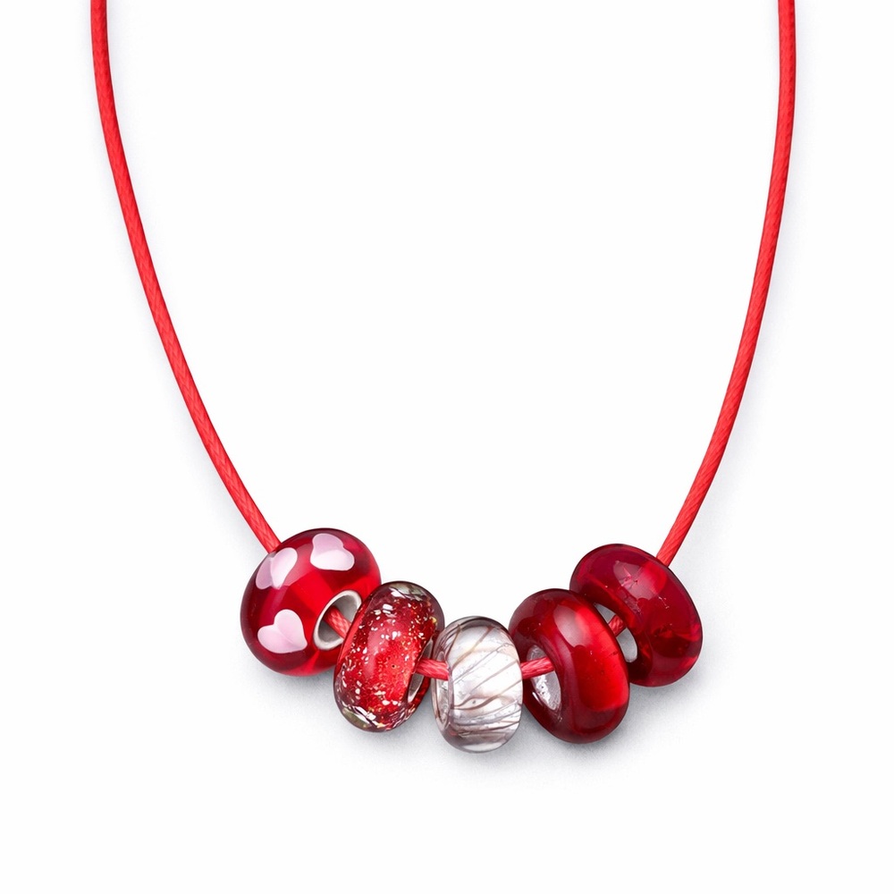 Chic Red Beaded Necklace with Heart Accents